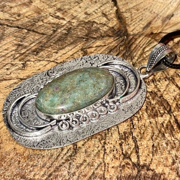 Large Ruby Fuchsite Pendant 2 7/8” - Picture 8 of 16